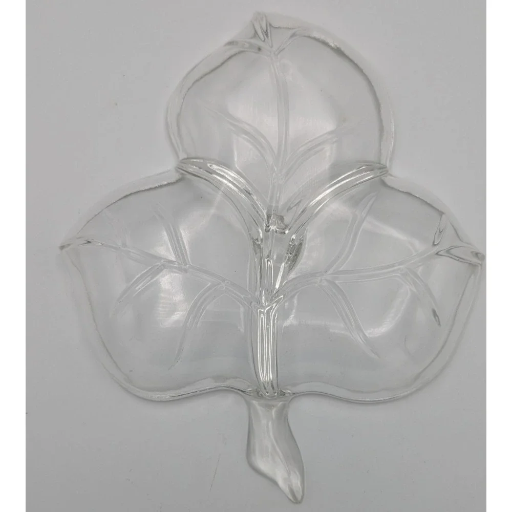 Vintage Hazel Atlas Clear Glass Leaf 3‎ Part Divided Dish 7